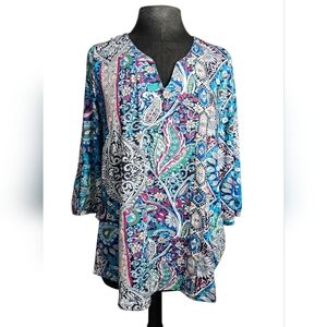 LUYAA Blue and White Print Top